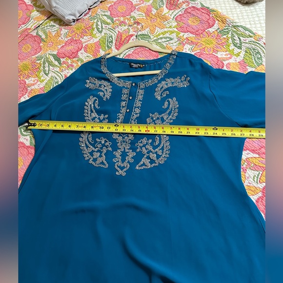 Beautiful sparkly teal blue sheer blouse - Picture 6 of 9